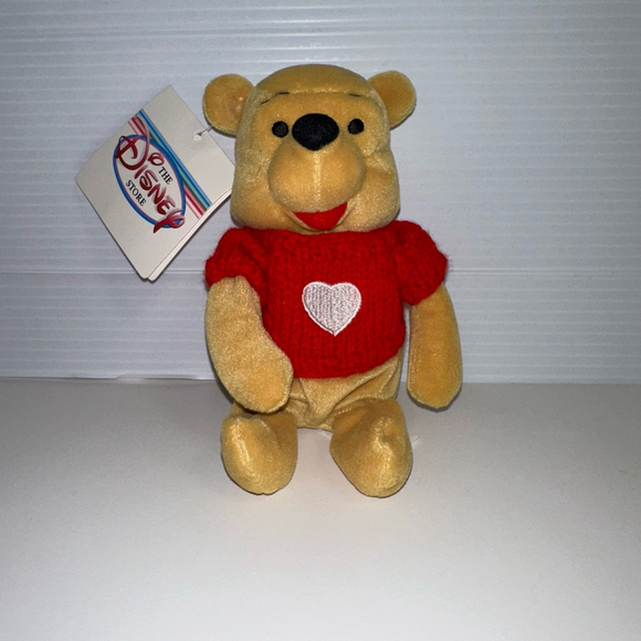 Valentine Winnie the Pooh Heart Sweater Disney Plush Bean Bag Stuffed Bear 8" - Picture 1 of 11